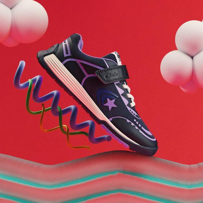 Clarks kids' CICASTAR FLEX navy purple trainers.